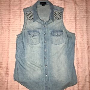 New Studded Denim Top with Pearl Snaps